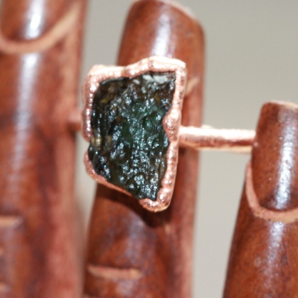 Moldavite Crystal Electroformed Ring